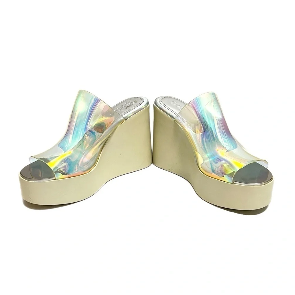Vintage Y2K deadstock iridescent clear vinyl platform wedge sandals